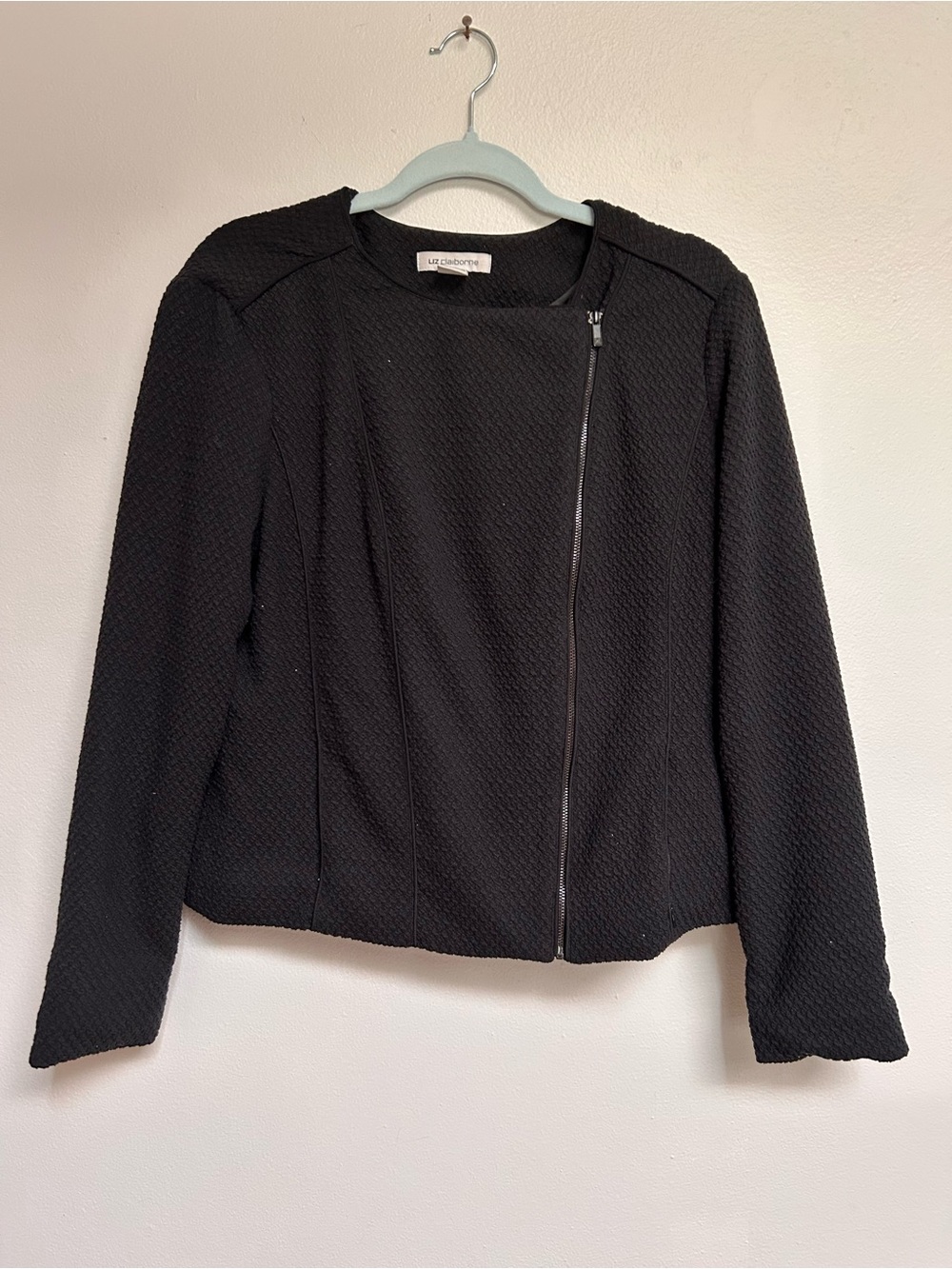 Liz Claiborne Black Textured Asymmetrical Zip Blazer Moto Jacket - Size L